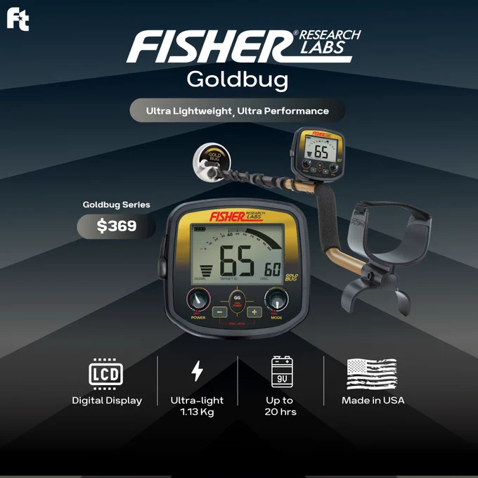 Fisher Goldbug Metal Detector is a powerful and precise tool designed specifically for gold prospecting. Operating at a high frequency of 19 kHz, it’s perfect for detecting even the smallest gold nuggets. The lightweight design, ergonomic handle, and advanced ground balancing make it ideal for use in highly mineralized soils. Equipped with a digital target ID system, you can easily distinguish between different metals, while the FeTone™ audio feature helps identify ferrous and non-ferrous targets. The unit includes both manual and computerized ground balancing options and comes standard with a 5-inch searchcoil for enhanced sensitivity. With its pinpoint mode and customizable sensitivity via Gain and Threshold controls, the Fisher Goldbug is versatile for gold prospecting, relic hunting, and coin shooting. A perfect choice for both beginners and seasoned treasure hunters, it offers reliable performance in all terrains.