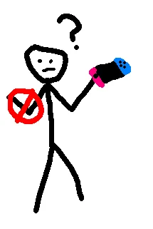 Stick figure with a nonworking right arm and an Nintendo switch in their left hand.
