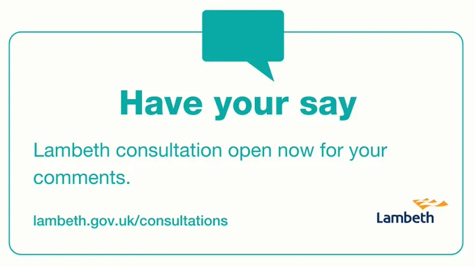Have your say graphic with teal text
