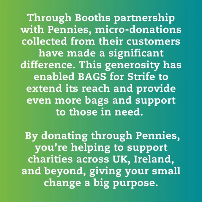 Booths customers supporting BAGS for Strife through micro-donations