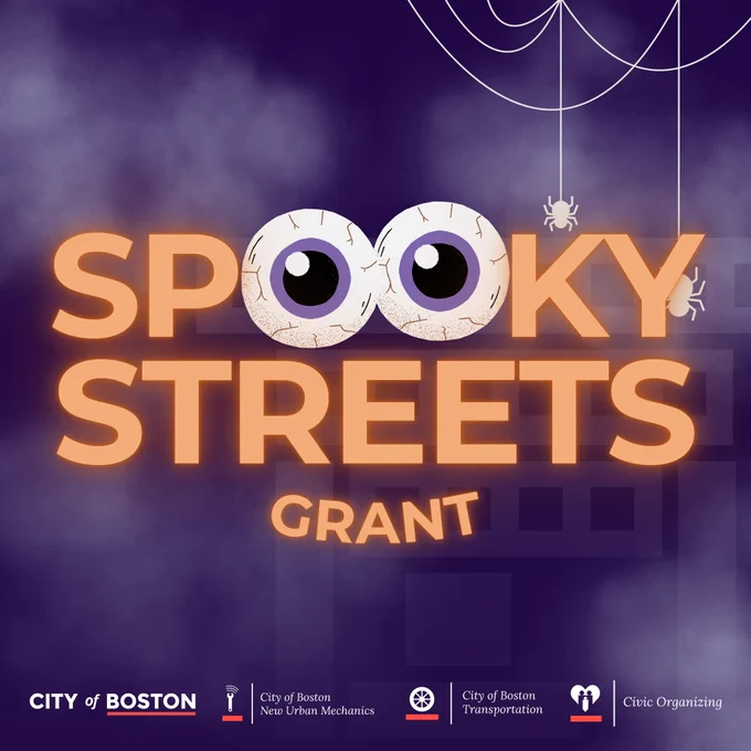 Graphic with text: SPOOKY STREETS GRANT