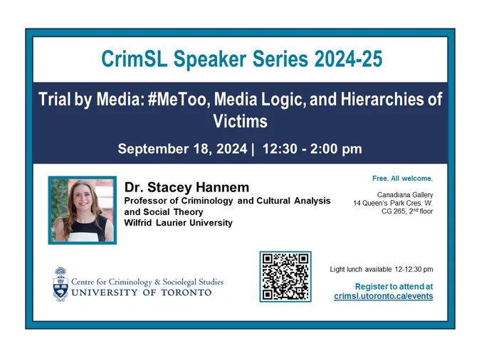 event flyer with head shot photo of speaker, QR code, text details