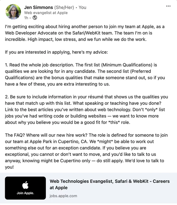 Screenshot of long passage of text available at https://www.linkedin.com/posts/jensimmons_web-technologies-evangelist-safari-webkit-activity-7237551377319620608-lsOF