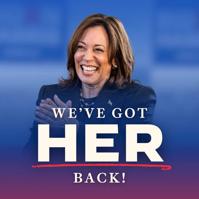 A graphic with an image of Vice President Kamala Harris with text that reads: 

WE'VE GOT HER BACK!
