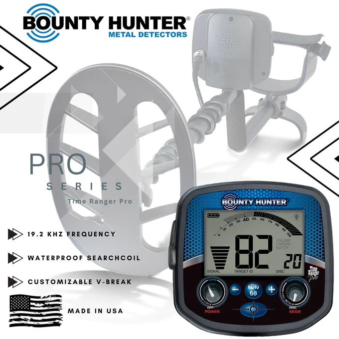 Time Ranger Pro metal detector offers precise detection with advanced features like Ground Grab® balancing, 11” DD waterproof searchcoil, and adjustable threshold. Perfect for coin shooting, relic hunting, gold prospecting, and more. Lightweight and designed for all-terrain use, it’s ideal for both beginners and experienced hunters. With high sensitivity, pinpoint mode, and customizable settings, you can uncover treasures with ease. Battery life extends up to 15  hours for long hunting sessions. A versatile tool for outdoor enthusiasts seeking hidden treasures.