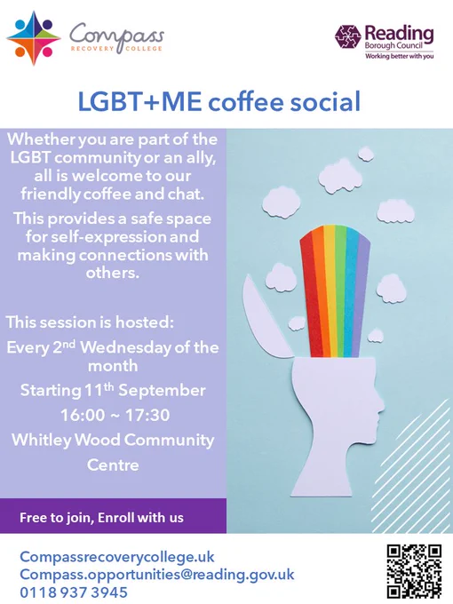 flyer for LGBT Me session, describing the session and showing an image of a rainbow coming from inside a person
