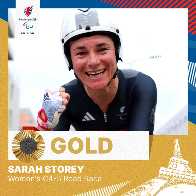 Dame Sarah Storey GOLD medal graphic - Women's C4-5 Road Race