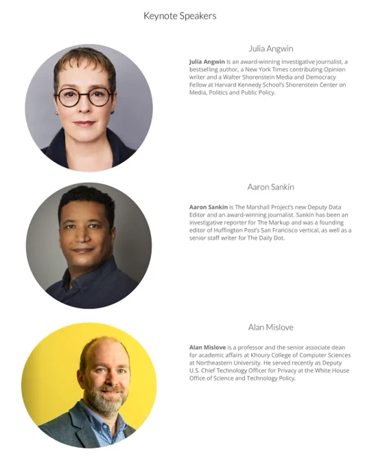 screenshot of headshots and short bios of three keynote speakers