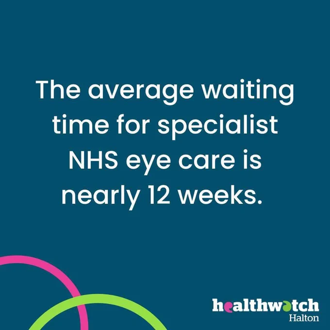 ‘The average wait for eye care is nearly 12 weeks. Healthwatch Halton.’ 