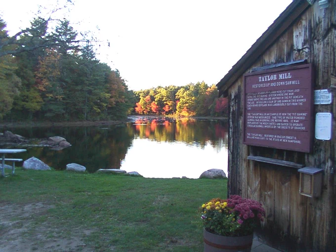 Taylor Mill at Ballard State Forest in Derry, NH - N.H. Division of Forests & Lands - showing the entrance and pond