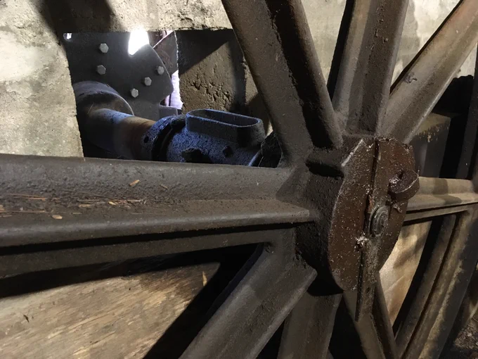 A closeup of machinery in the Taylor Mill at Ballard State Forest in Derry, NH - N.H. Division of Forests & Lands