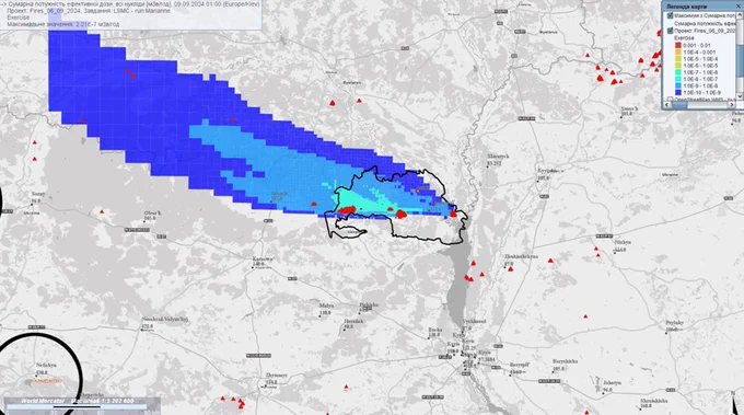Forecast position of the emission plume as of 01:00 AM 09/09/2024