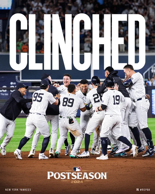 Postseason - Clinched. 

Yankees players celebrating. 