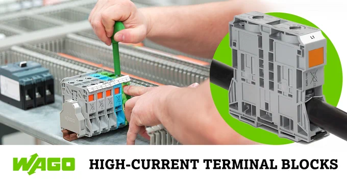 WAGO High-Current, Rail-Mount Terminal Blocks with Perfect Clamping Force: POWER CAGE CLAMP