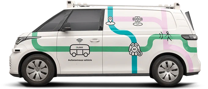 Das Bild zeigt einen Lieferwagen im VW-Design.