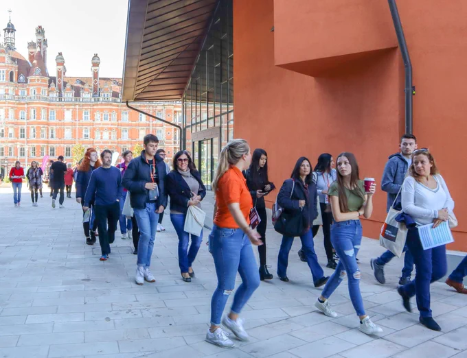 Student tour through campus on Open Day