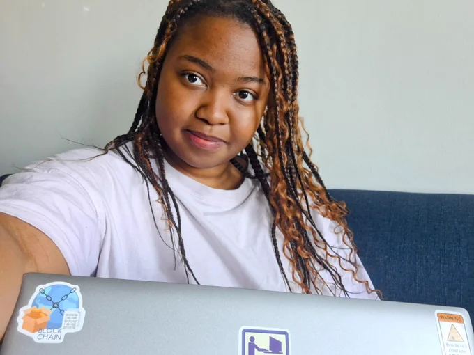 Should be fixing logging issues but here we are. Trecia posing with her work laptop.