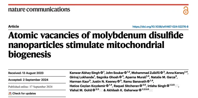 Exciting breakthrough! Our lab discovered that molybdenum disulfide nanoflowers with atomic vacancies can boost mitochondrial function in cells! This could have major implications for aging-related diseases and energy metabolism.