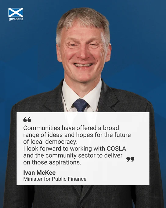 Smiling image of Minister for Public Finance Ivan McKee with quote which says he looks forward to working with the sector to deliver on aspirations 