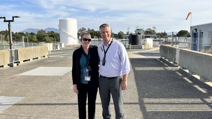 ACWA Executive Director Dave Eggerton and Public Affairs Director Jennifer Allen at Contra Costa Water District's Bollman Water Treatment in Concord, CA.