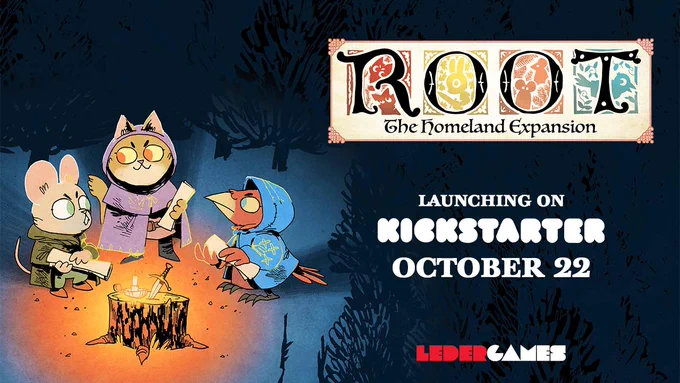 Critters around a campfire, plotting. Root The Homeland Expansion launches on Kickstarter on October 22nd.
