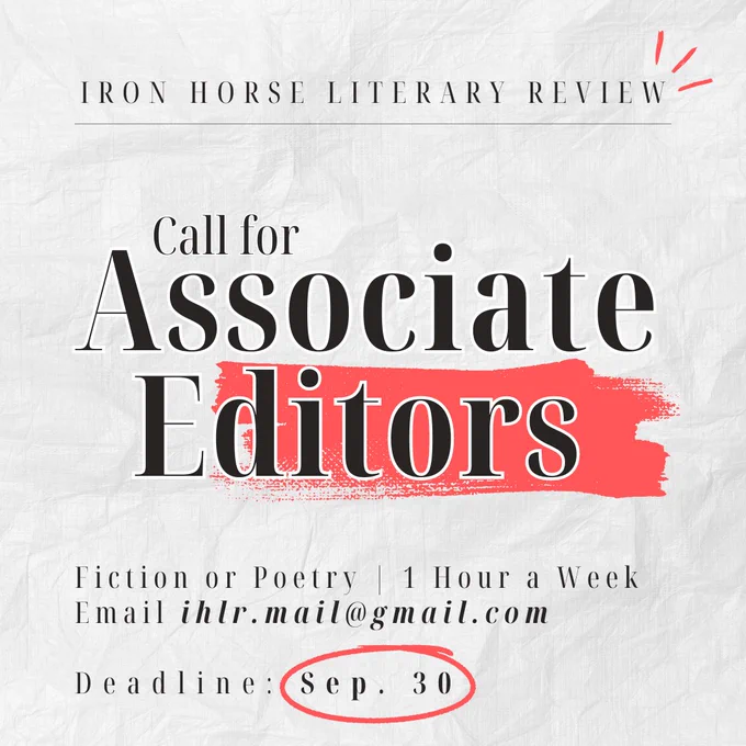 IHLR Call for Associate Editors

Fiction or Poetry, 1 Hour a Week
Email ihlr.mail@gmail.com

Deadline: Sep. 30