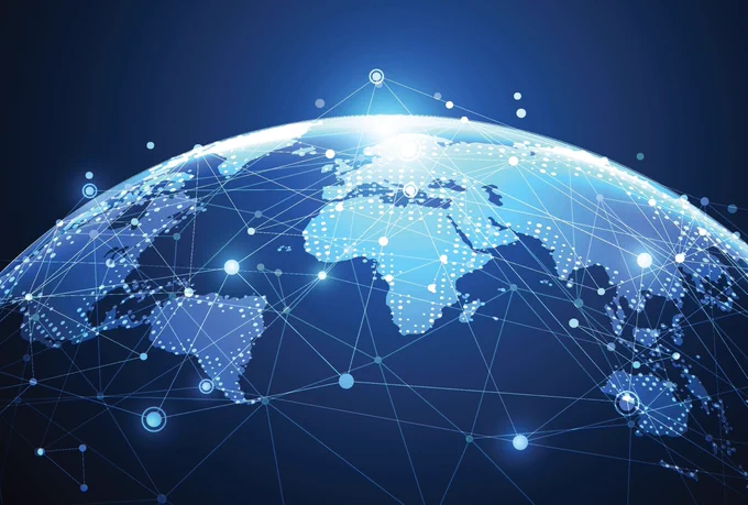 Graphic depicting earth and several connection points. 