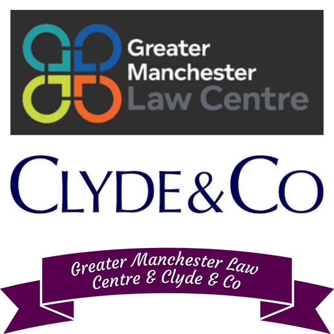 Greater Manchester Law Centre and Clyde and Co logos.
