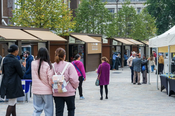 Shoppers browsing the many fixed and pop-up stalls at Northampton Market Square