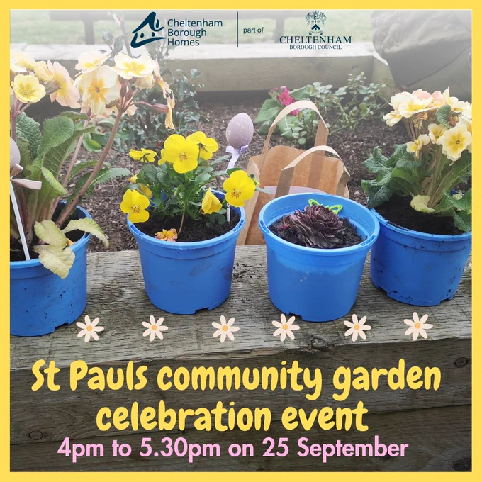Image reads: St Paul's community garden celebration event. 4pm to 5:30pm on 25 September