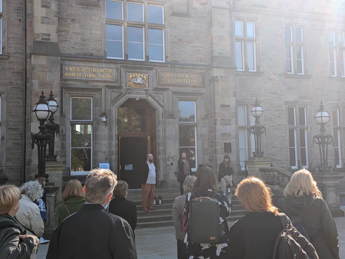 The event organisers introducing the ceremony, on the front steps of Edinburgh Futures Institute.