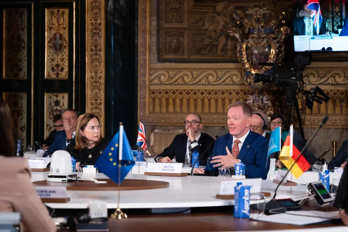 Culture Minister Chris Bryant speaks at the G7 in Naples