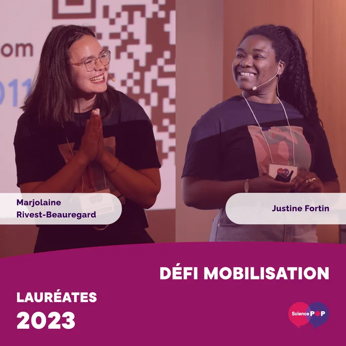 #sciencepop | Les lauréats et lauréates de la finale Science POP ont l'opportunité d'effectuer un stage en vulgarisation scientifique auprès d'un organisme partenaire du concours.

Découvrez la très belle vidéo réalisée par Justine Fortin et Marjolaine Rivest-Beauregard, nos lauréates 2023 du défi mobilisation (aujourd'hui santé durable), qui ont effectué leur stage aux Fonds de recherche du Québec. Cette vidéo illustre parfaitement le défi qu'elles ont relevé et témoigne de leur engagement envers la santé durable.
Lien vidéo : 

Nous sommes ravis de constater que ces stages offrent de belles opportunités à nos gagnants Science POP ! Cette année encore, nous avons de merveilleux partenaires de stage, dont la liste sera dévoilée prochainement.

#SciencePOP #santedurable #communautéFRQ 
Science POP est une initiative proposée par l'IRCM et propulsée par le Fonds de recherche du Québec, le programme NovaScience du ministère de l'Économie, de l'Innovation et de l'Énergie. Gouvernement du Q
