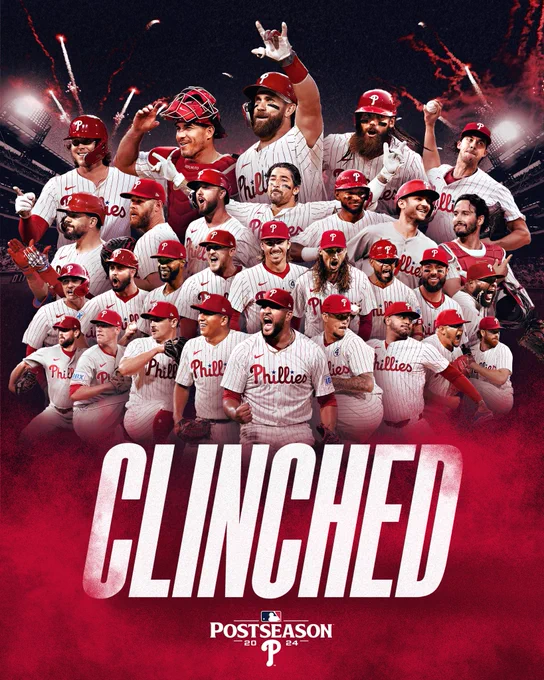 Graphic reads CLINCHED in front of a collage of all the Phillies