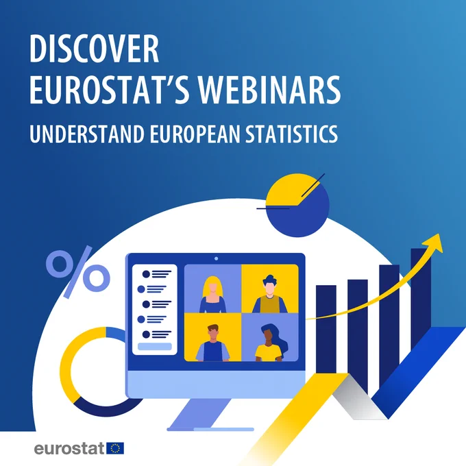 Graphic with the headline: Discover Eurostat's Webinars, Understanding European Statistics