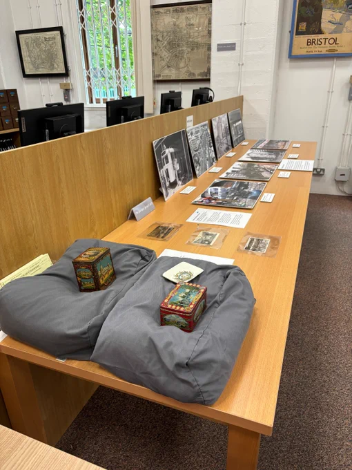 Objects and archive material on display at the Bristol Archives as part of the open day. 