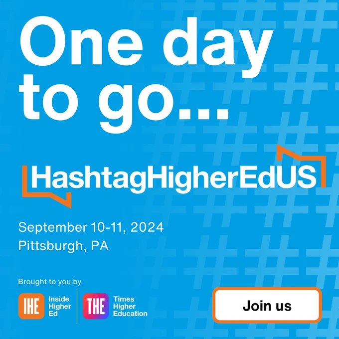 HashtagHigherEd US one day to go social card with the event logos, date and location. 
