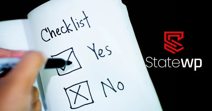 page in notebook with the title "checklist" at the top of the page with the words "yes" and "no" written below with boxes to check to their left