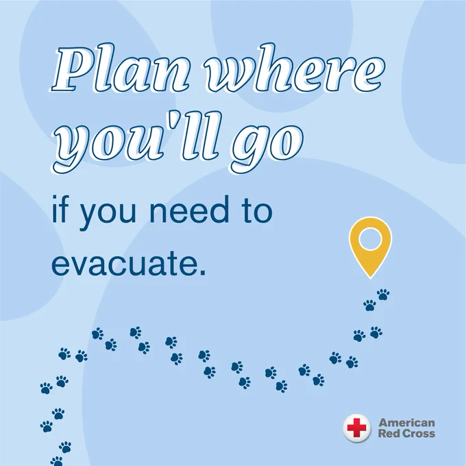 A graphic emphasizing the importance of evacuation planning with text that reads, 'Plan where you'll go if you need to evacuate.'