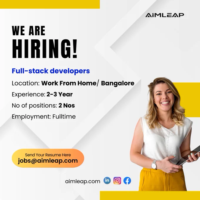 Full Stack Developer (WFH)
Experience: 2 to 4 years
Location: Work from Home/Bangalore
Mode of engagement: Full time
No of positions: 2
Educational qualifications: Engineering/CS/IT
Industry: IT-ITES
Notice Period: Immediate

 What we are looking for

Frontend: Proficiency in HTML, CSS, JavaScript, and frontend frameworks/libraries such as React
Backend: Experience with server-side languages like Node.js with frameworks like Express.js or Nest.js
APIs: Experience in developing and consuming RESTful APIs.
Database: Familiarity with database PostgreSQL

Responsibilities:

Design, develop, and maintain scalable web applications using both front-end and back-end technologies.
Collaborate with UX/UI designers to create user-friendly interfaces and enhance user experience.
Write high-quality, maintainable code and perform code reviews to ensure standards are met.
Integrate third-party APIs and services to enhance application functionality.
Troubleshoot and debug applications to improve perfo