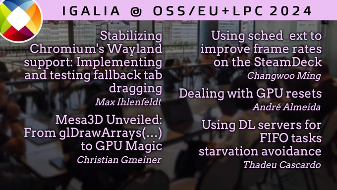 List of Igalia's talk to 2024 Open Source Summit Europe and Linux Plumbers Conference.