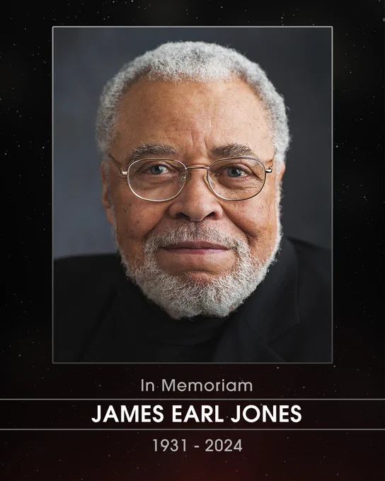 A photo of legendary actor James Earl Jones with the words 'In Memoriam. James Earl Jones. 1931-2024'