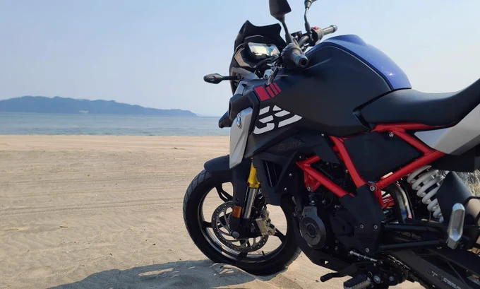 A really nice photo of my 310 GS at a river beach