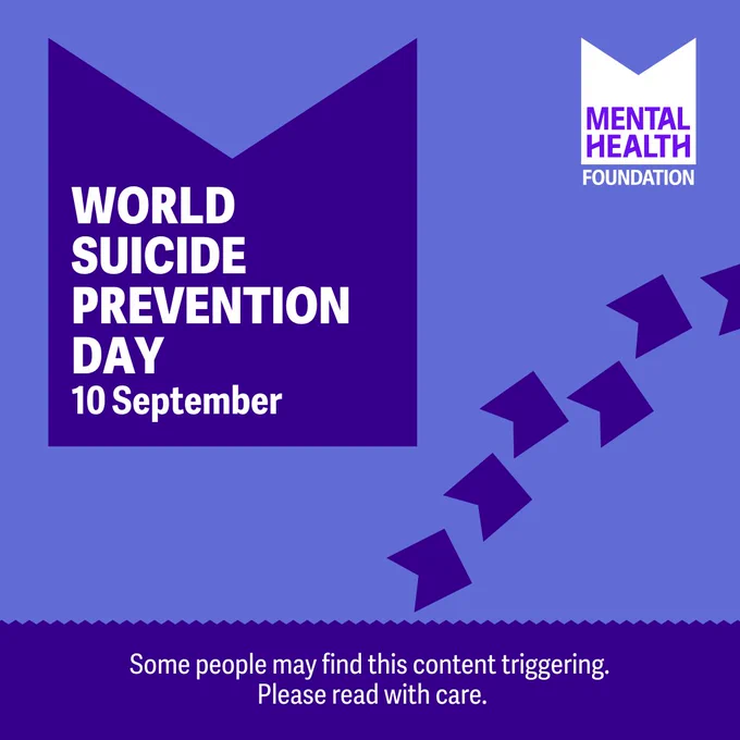 Graphic with text: 

World Suicide Prevention Day 
10 September 
Some people may find this content triggering. Please read with care. 