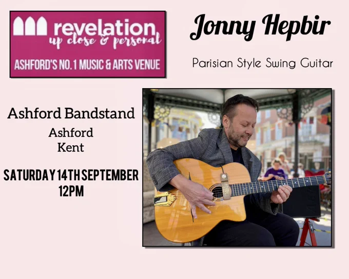 This Saturday 14th September at midday the sound of #djangoreinhardt style #gypsyjazz guitar can be heard again in #Ashford #Kent for @RevelationAsh #swingjazz #ashfordkent #livemusic 


To hire the Jonny Hepbir Trio, Quartet, Quintet, Duo or Solo for any event please visit http://jonnyhepbir.co.uk or email info@jonnyhepbir.co.uk
Watch the band in action at www.youtube.com/JonnyHepbirTrio