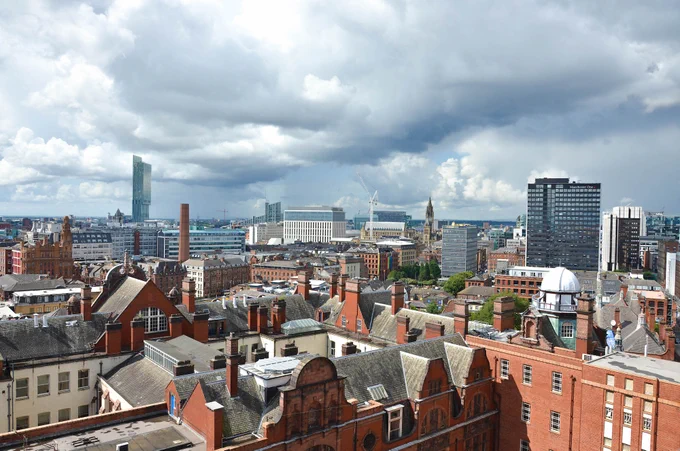 Manchester skyline from the Sackville Building on the University of Manchester main campus