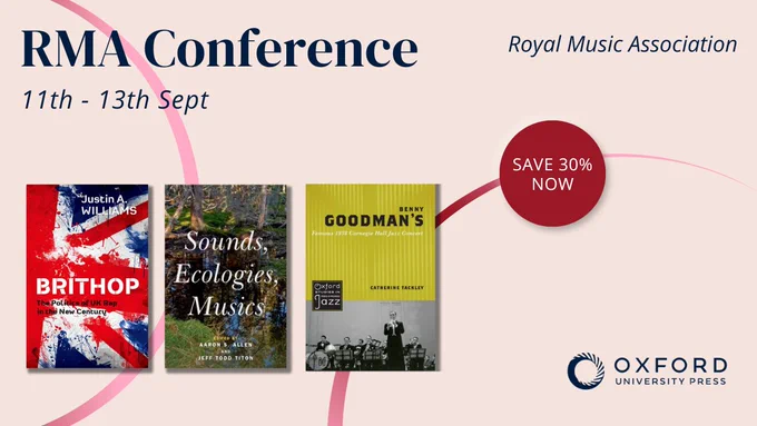 The book covers for 'Brithop', 'Sounds, Ecologies, Musics' and 'Benny Goodman's Famous 1938 Carnegie Hall Jazz Concert', all available with a 30% discount with code EXRMA-24
