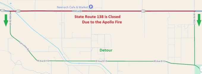 Map. Location of closure on SR-138 and detour. 