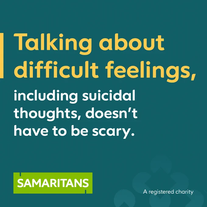 Text reading “Talking about difficult feelings, including suicidal thoughts, doesn't have to be scary."