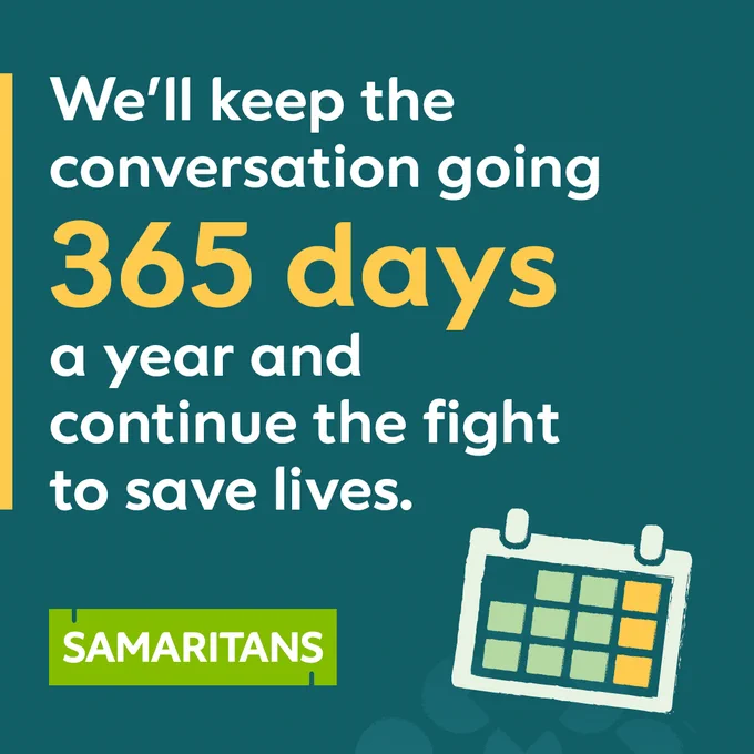 Text reading “We'll keep the conversation going 365 days a year and continue the fight to save lives.